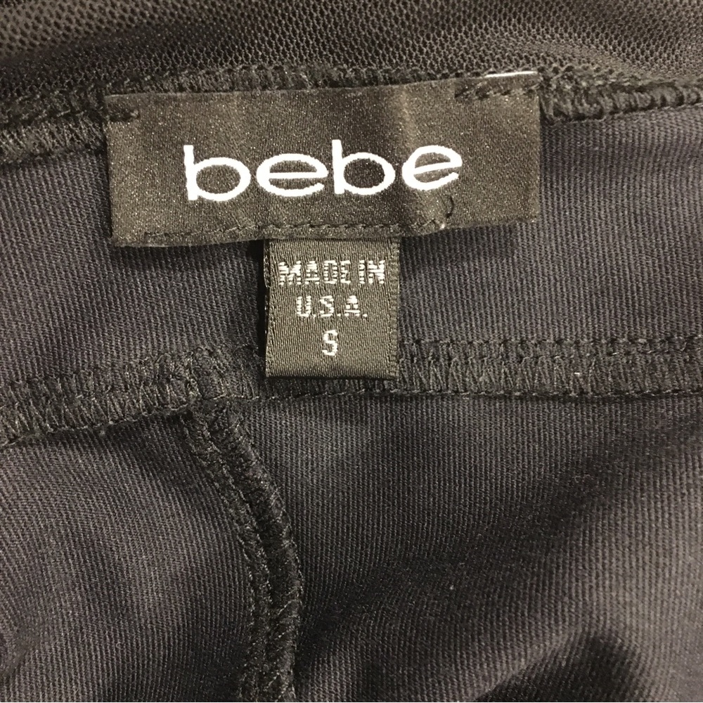 Bebe Bodycon Peplum Hip Flare Mini Sleeveless Sheer Little Black Dress, Small - Picture 9 of 9
